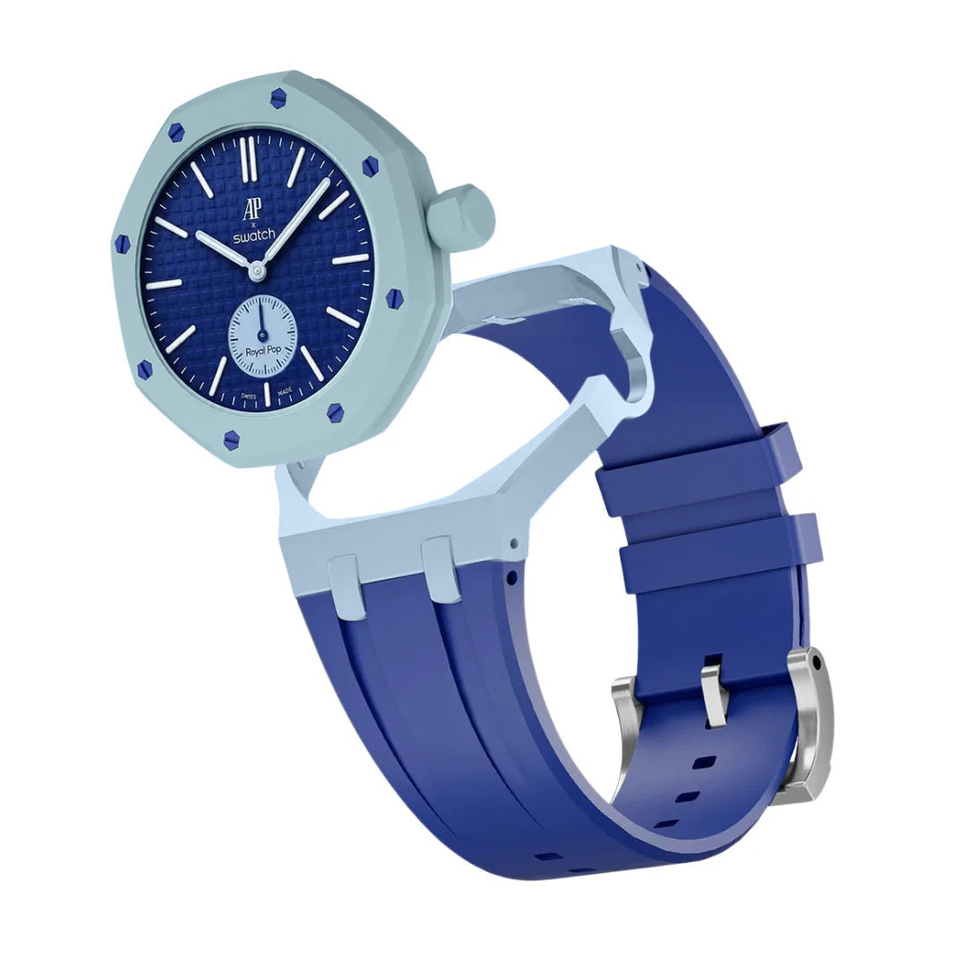 Ceramic Case + Silicone Strap | 3:00 Crown | Sky Blue & Denim Blue