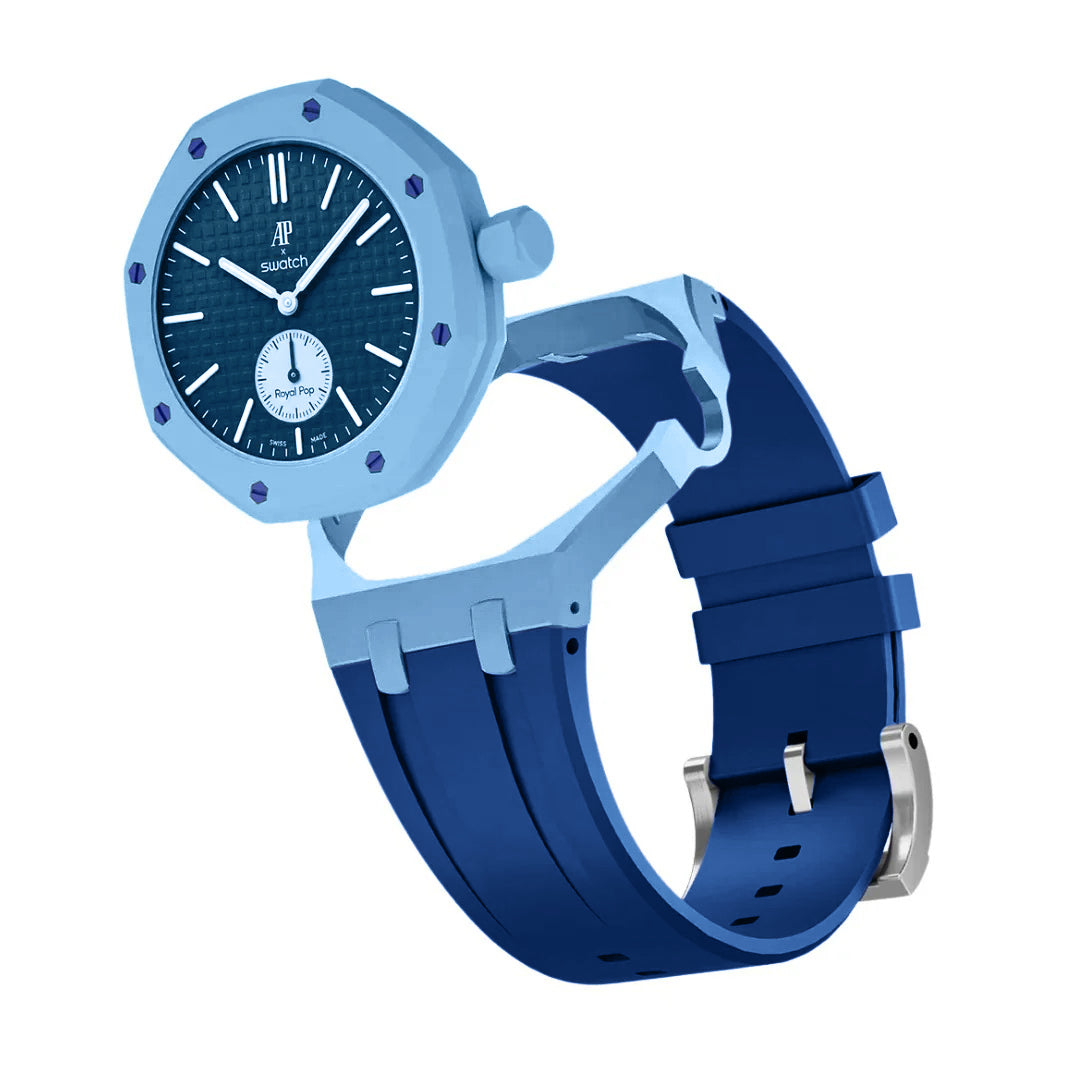 Ceramic Case + Silicone Strap | 3:00 Crown | Sky Blue & Denim Blue