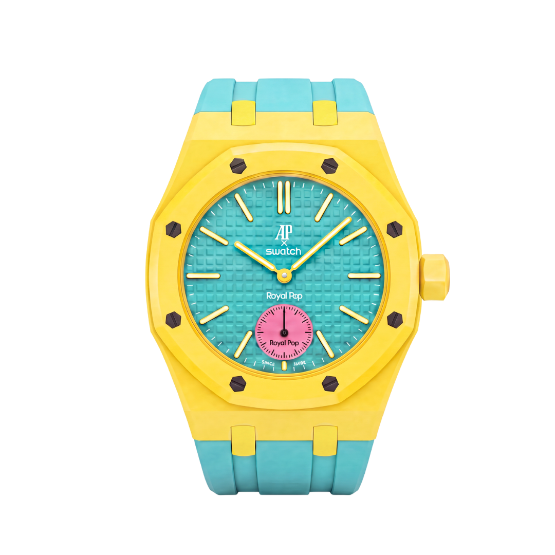 Ceramic Case + Silicone Strap | 3:00 Crown | Yellow & Aqua