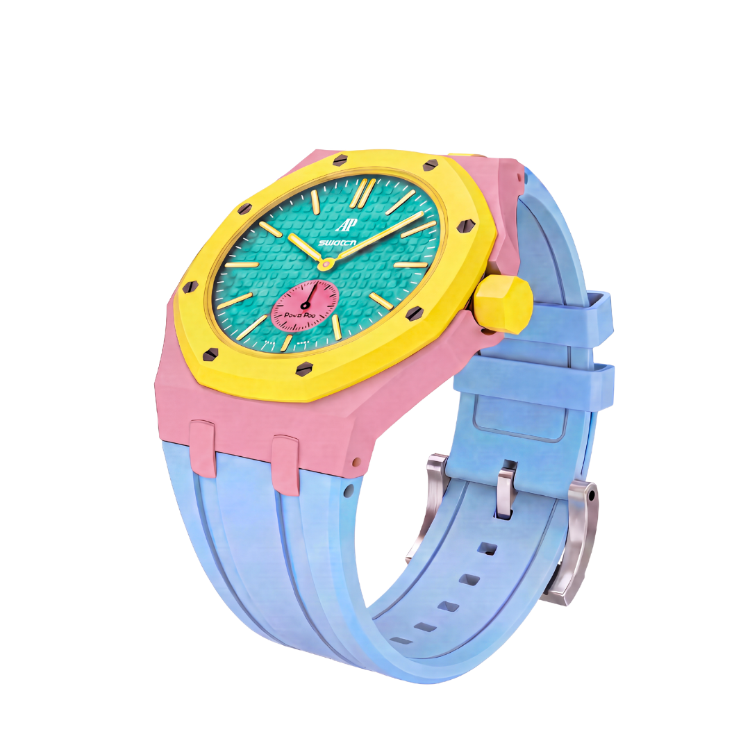 Ceramic Case + Silicone Strap | 3:00 Crown | Pink & Sky Blue