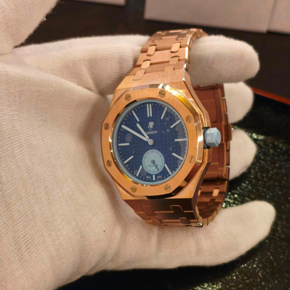 Stainless Steel Full Frame Case & Strap | 3:00 Crown | Rose Gold