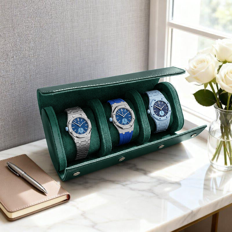 Beaumont 3-Watch Roll Case | Emerald Green