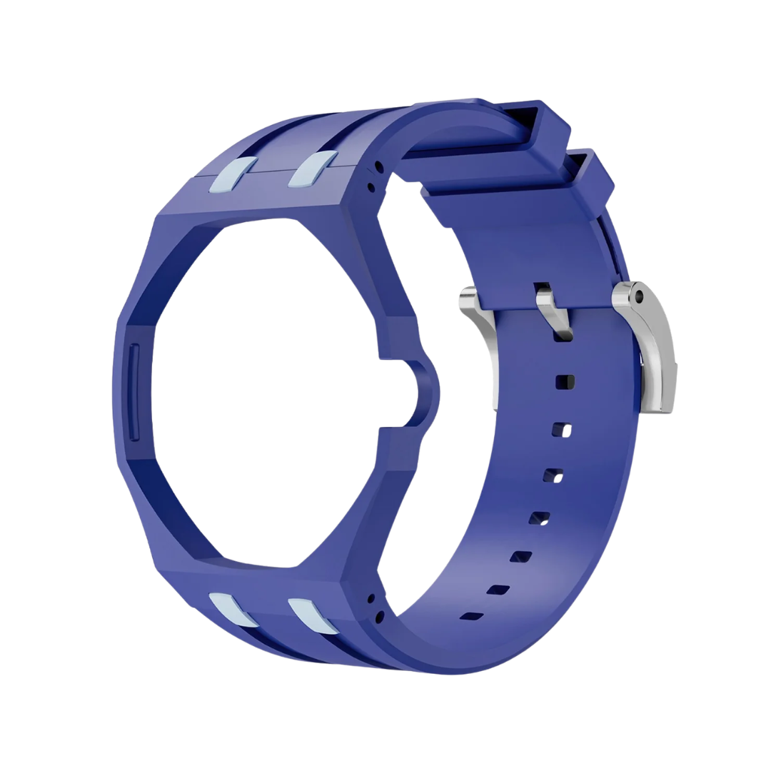 Ceramic Case + Silicone Strap | 3:00 Crown | Double Blue