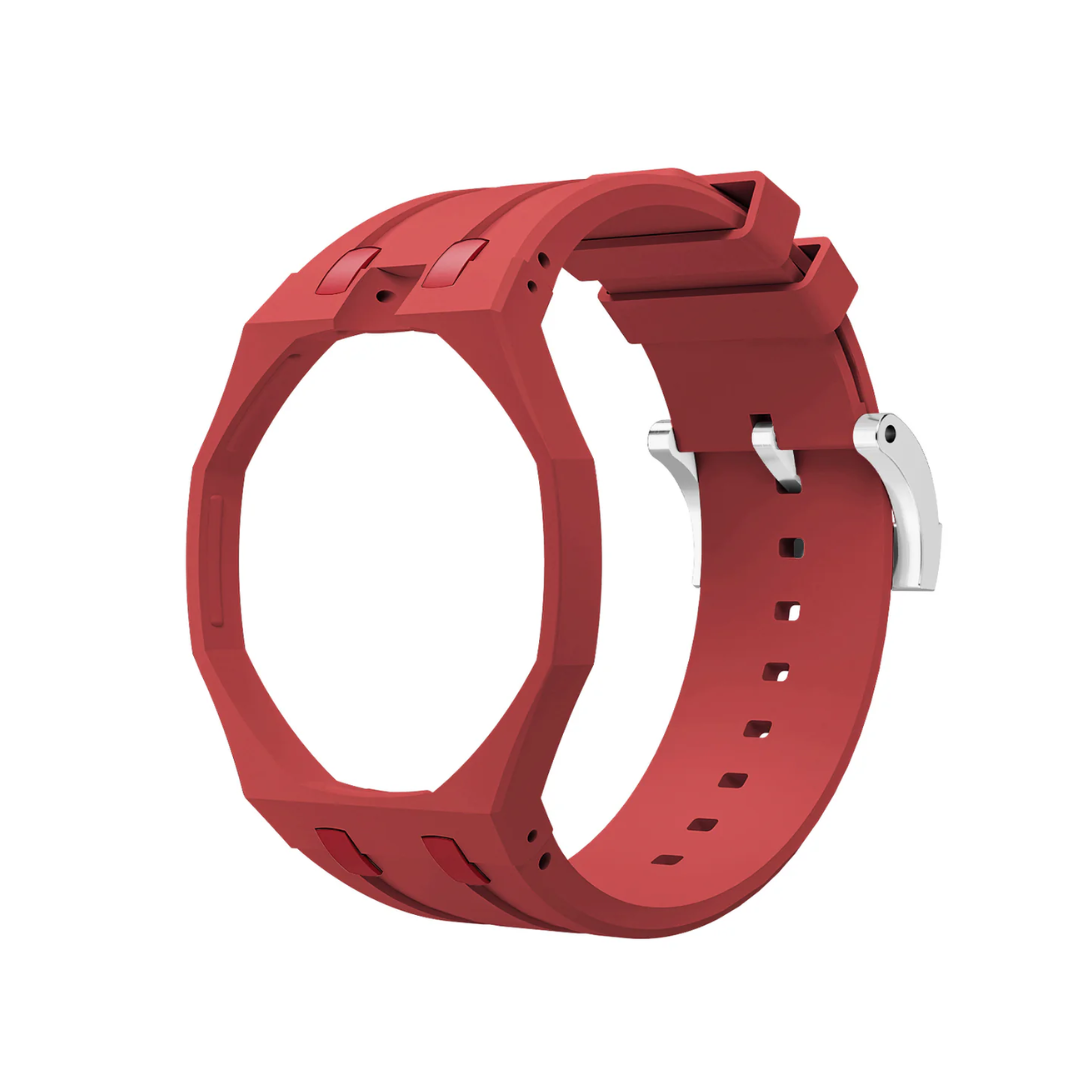 Ceramic Case + Silicone Strap | 12:00 Crown | Red