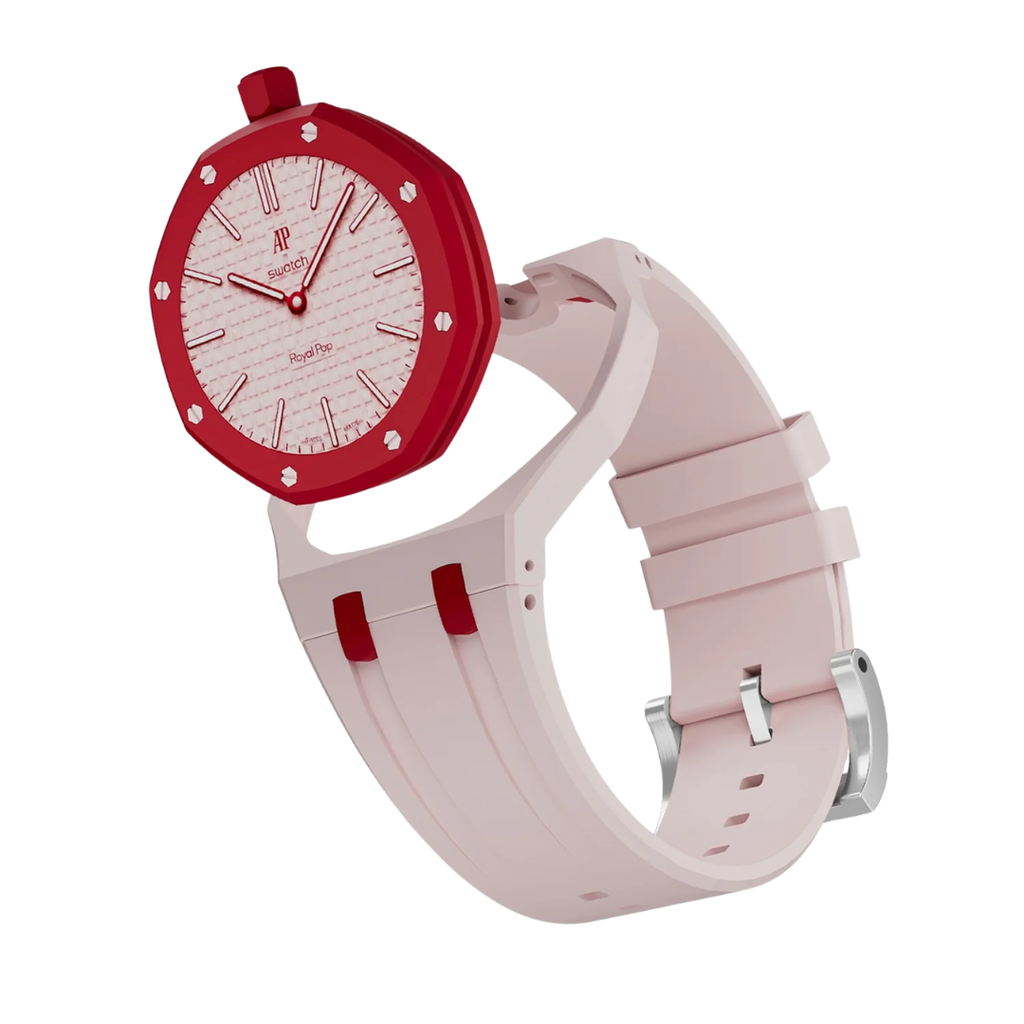 Ceramic Case + Silicone Strap | 12:00 Crown | Pink & Red