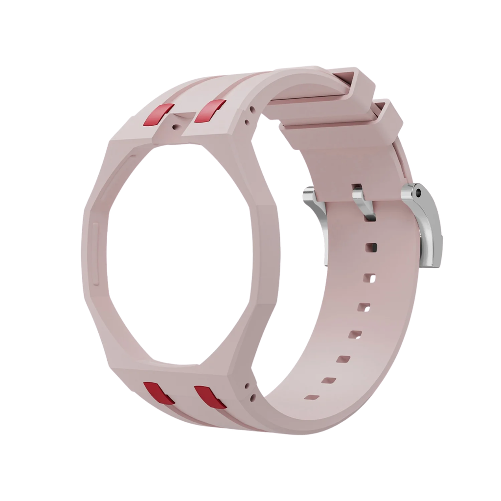 Ceramic Case + Silicone Strap | 12:00 Crown | Pink & Red