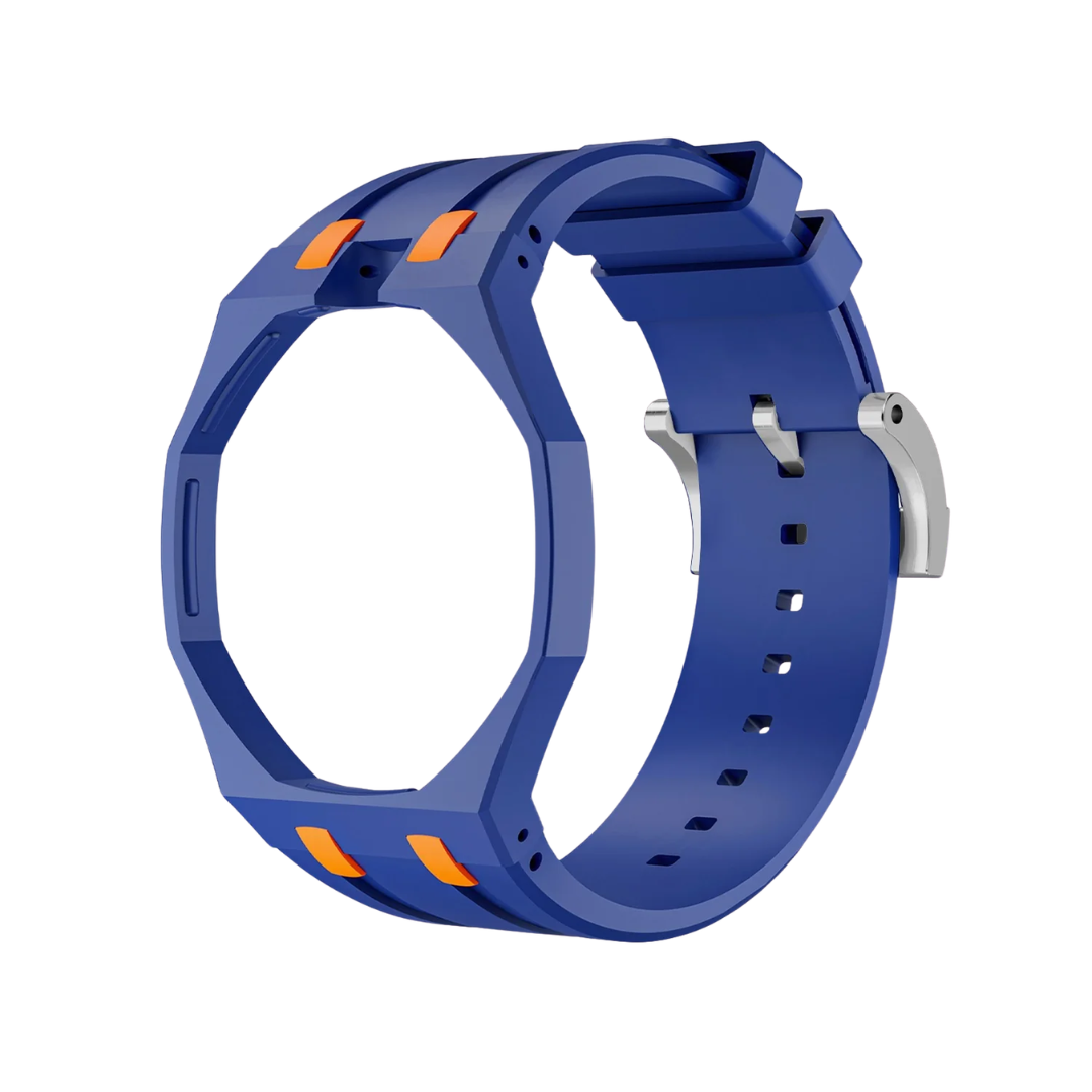 Ceramic Case + Silicone Strap | 12:00 Crown | Blue & Orange
