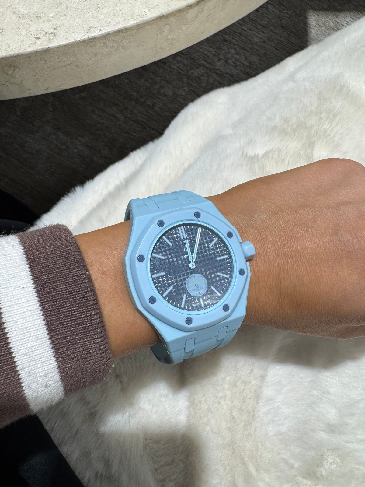 Ceramic Case + Silicone Strap | 3:00 Crown | Sky Blue