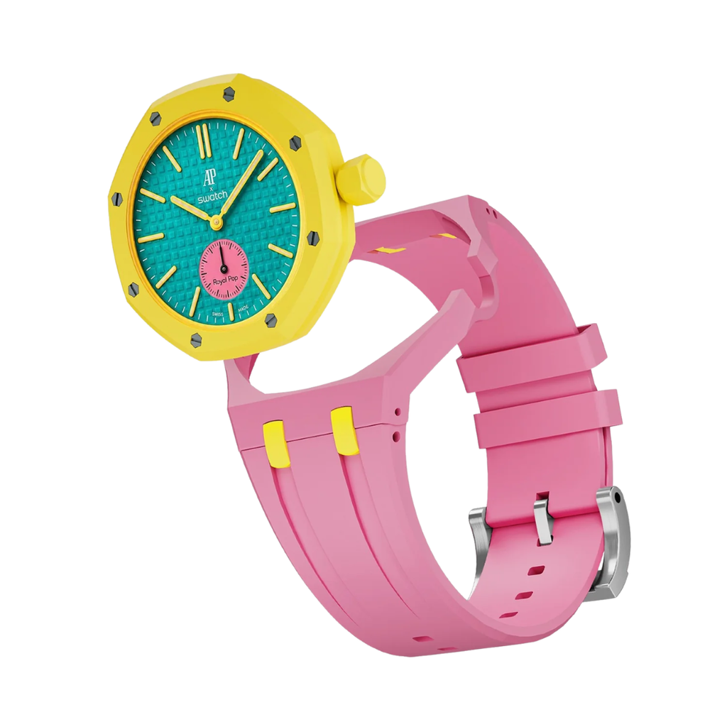 Ceramic Case + Silicone Strap | 3:00 Crown | Pink & Yellow