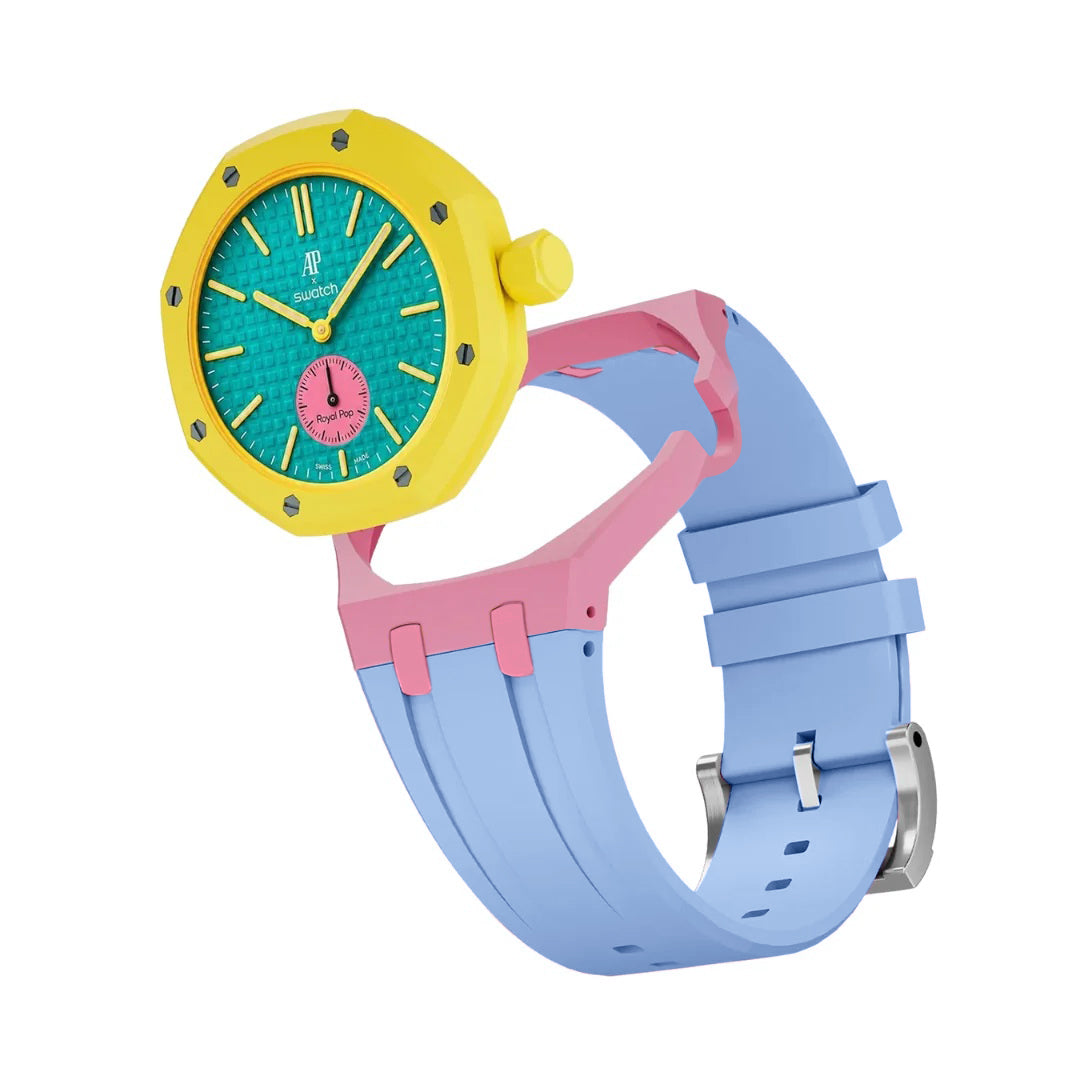 Ceramic Case + Silicone Strap | 3:00 Crown | Pink & Sky Blue