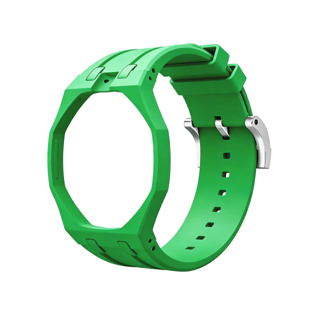 Ceramic Case + Silicone Strap | 12:00 Crown | Green