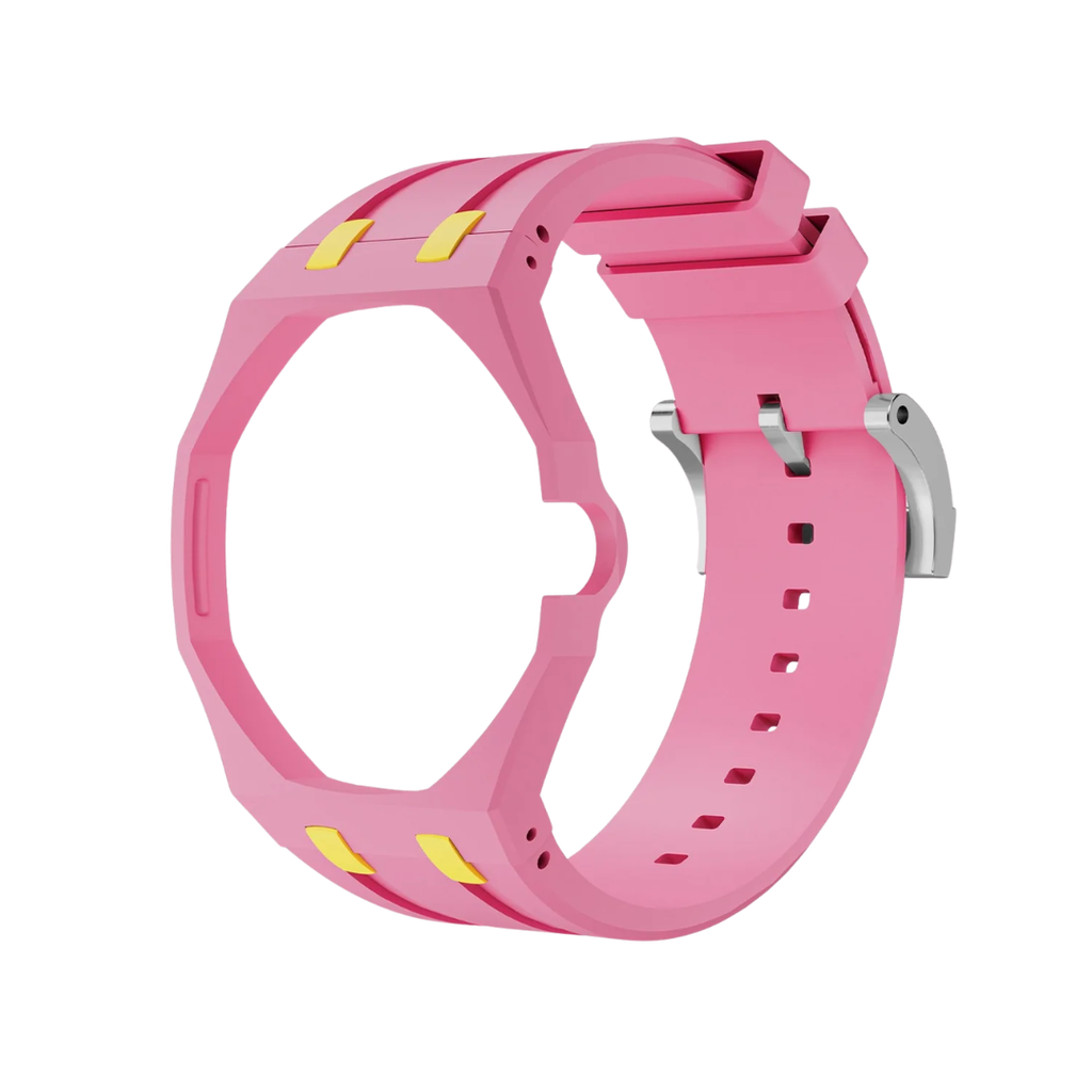 Ceramic Case + Silicone Strap | 3:00 Crown | Pink & Yellow