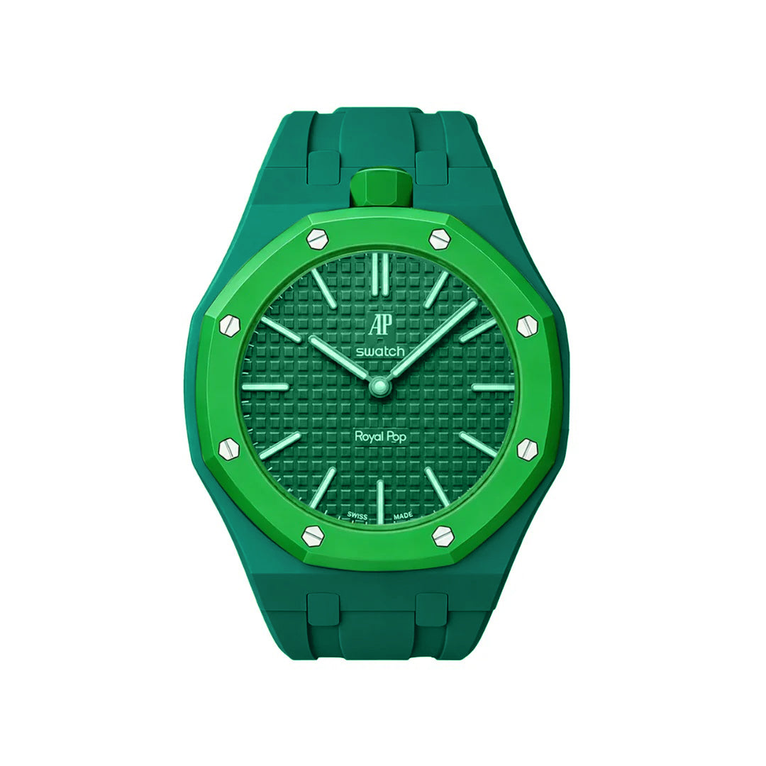 Ceramic Case + Silicone Strap | 12:00 Crown | Green