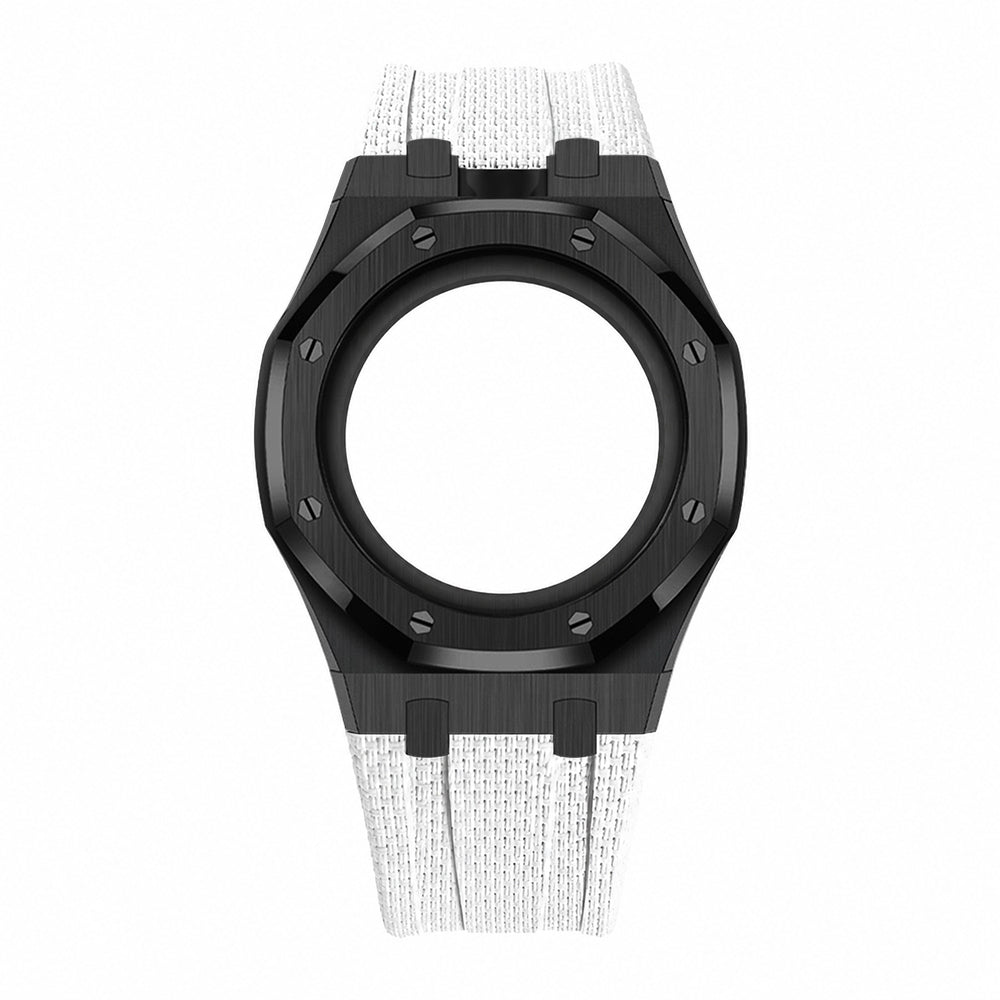 Stainless Steel Black Case & Rubber Strap | 12:00 Crown | White