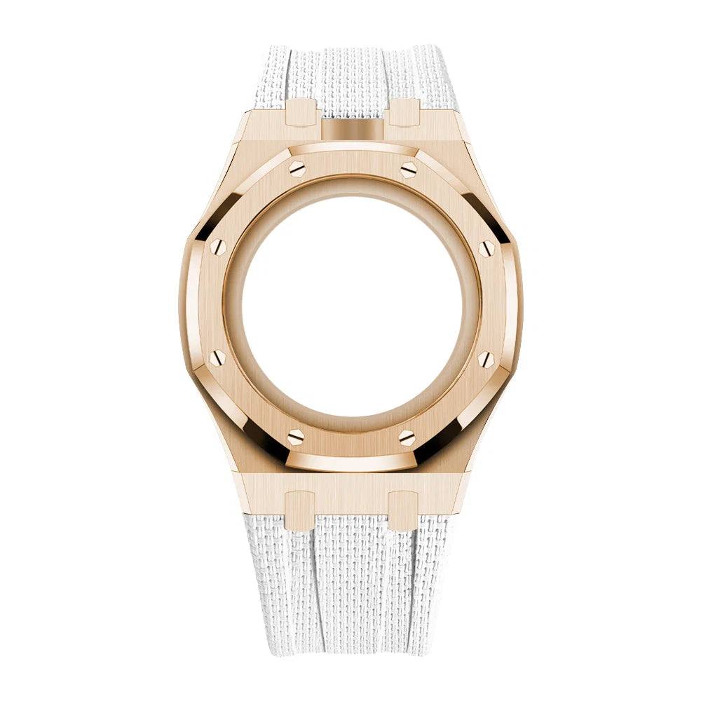 Stainless Steel Rose Gold Case & Rubber Strap | 12:00 Crown | White