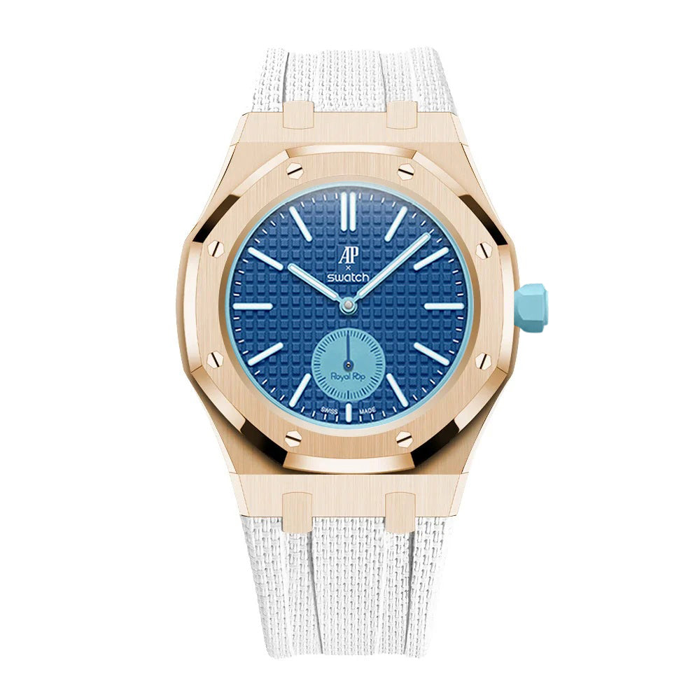 Stainless Steel Rose Gold Case & Rubber Strap | 3:00 Crown | White