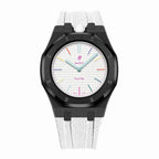 Stainless Steel Black Case & Rubber Strap | 12:00 Crown | White