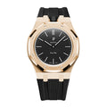 Stainless Steel Rose Gold Case & Rubber Strap | 12:00 Crown | Black