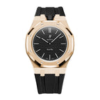 Stainless Steel Rose Gold Case & Rubber Strap | 12:00 Crown | Black