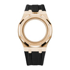Stainless Steel Rose Gold Case & Rubber Strap | 12:00 Crown | Black
