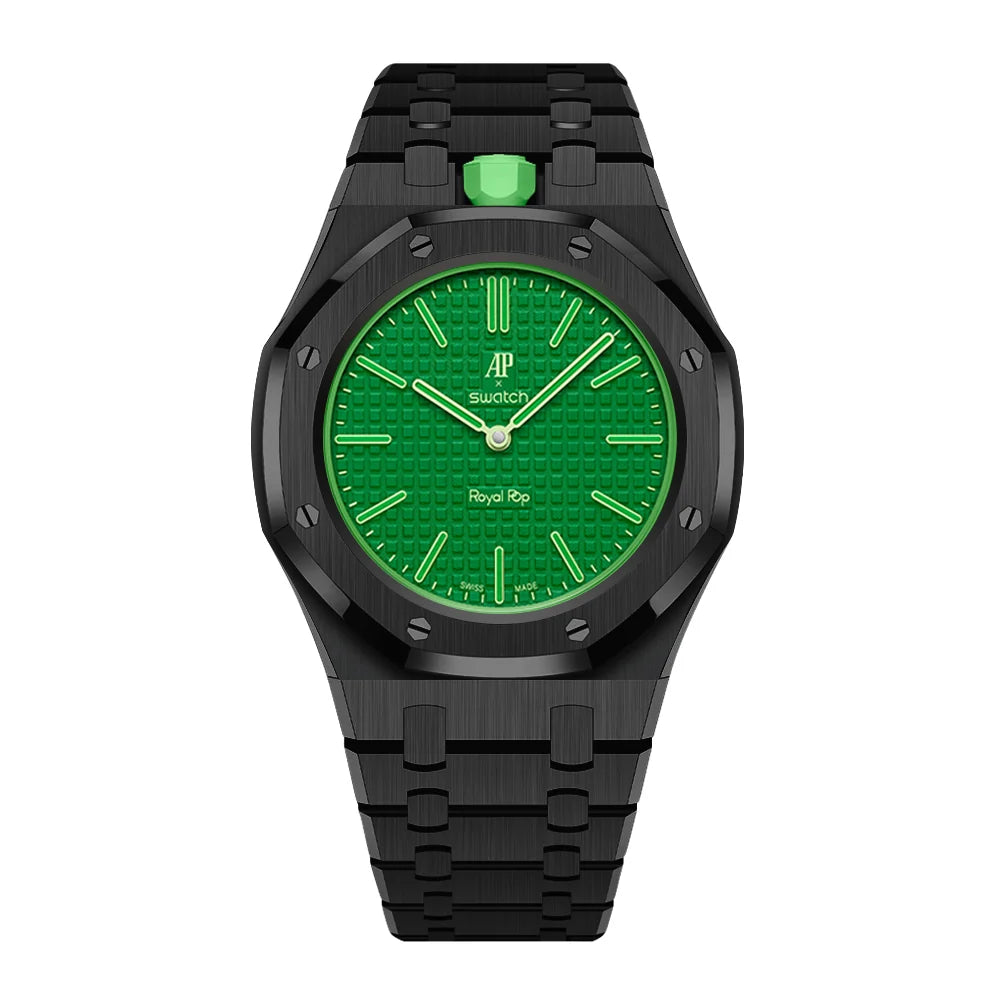 Stainless Steel Full Frame Case & Strap | 12:00 Crown | Black
