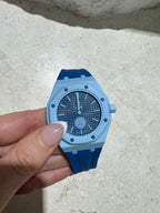 Ceramic Case + Silicone Strap | 3:00 Crown | Sky Blue & Denim Blue