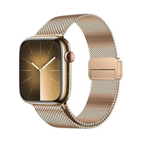 A stylish Apple Watch band displayed on a wrist, featuring a sleek and durable design for everyday comfort and modern style.
