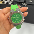 Stainless Steel Case & Rubber Strap | 12:00 Crown | Green