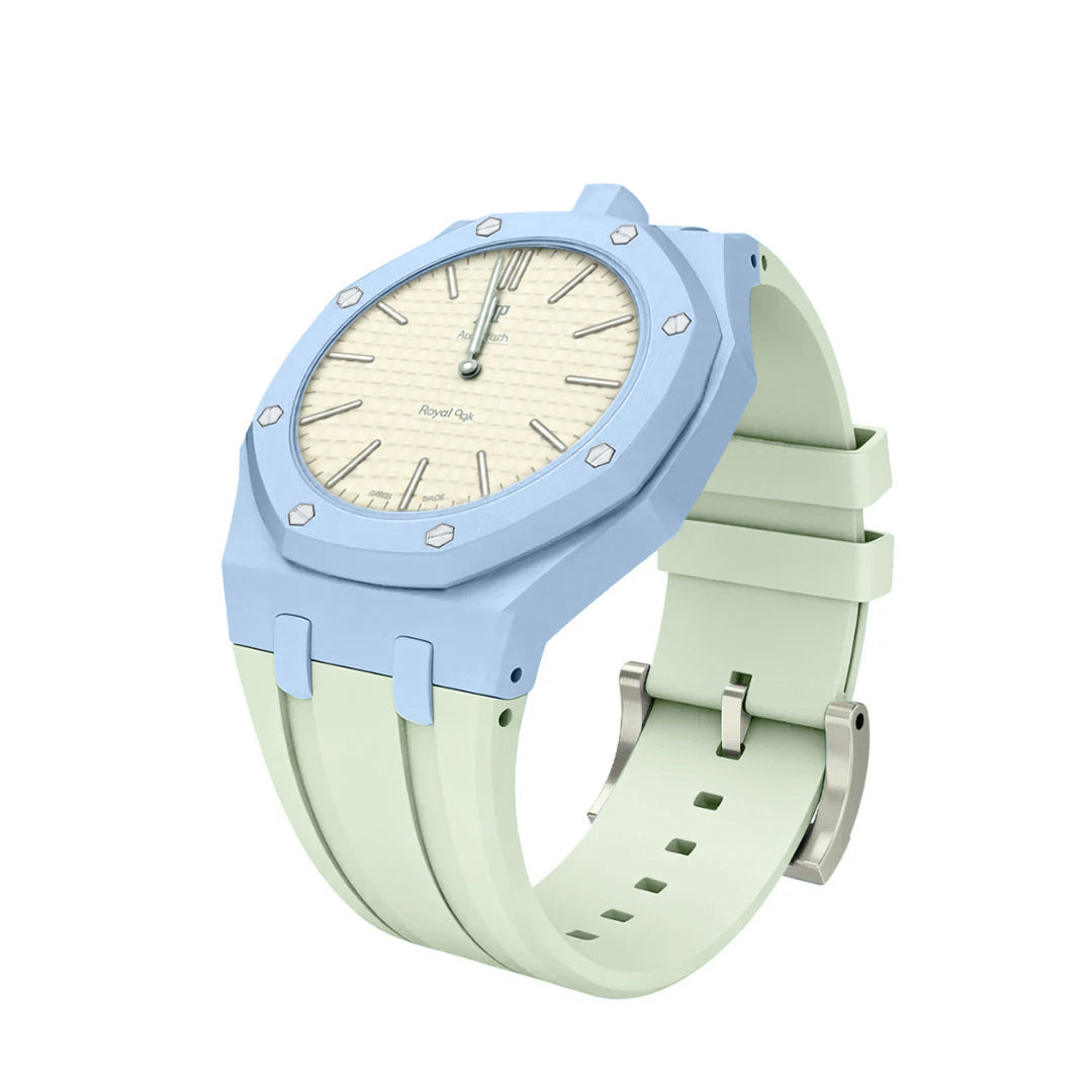 Ceramic Case + Silicone Strap | 12:00 Crown | Ice Blue
