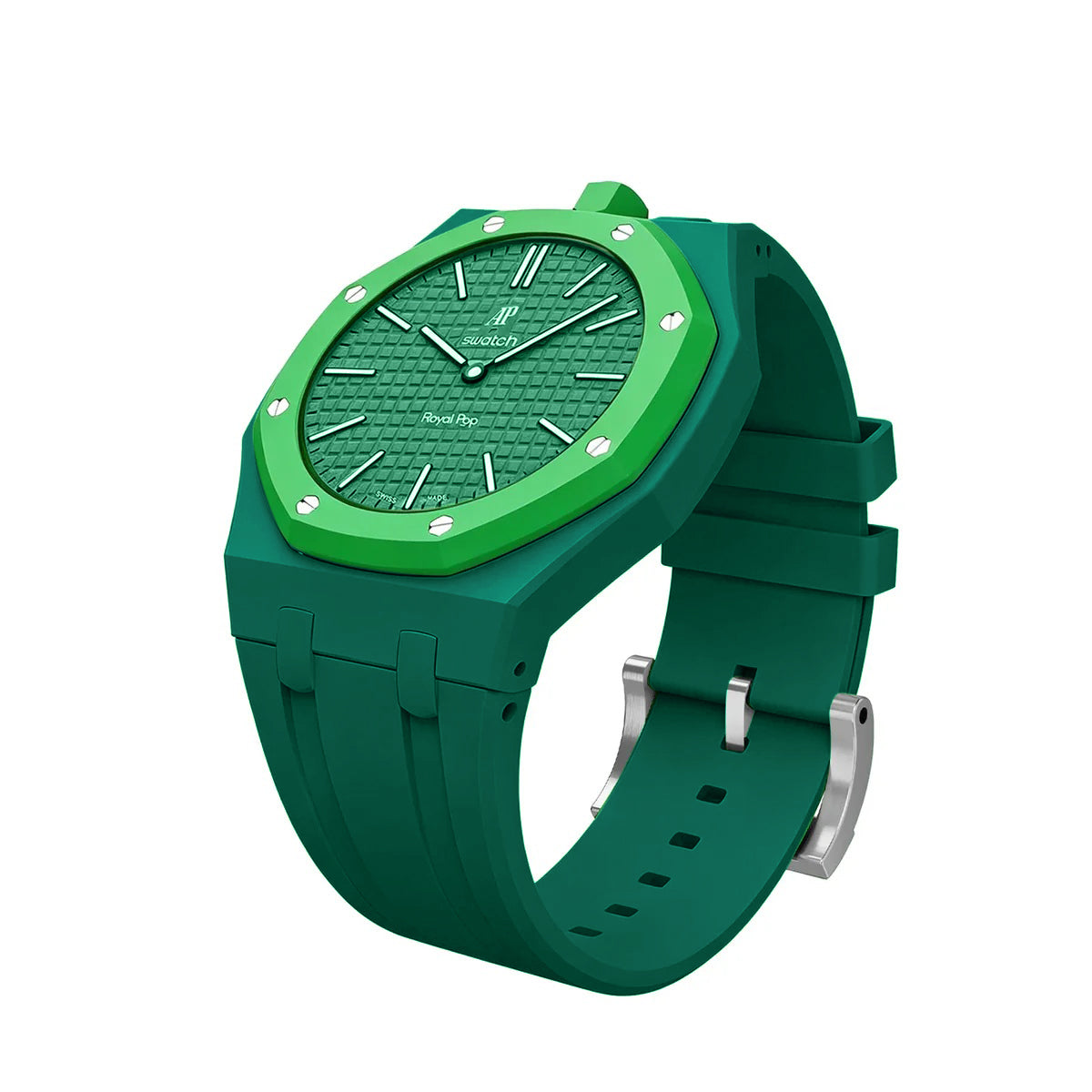 Ceramic Case + Silicone Strap | 12:00 Crown | Green