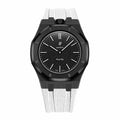 Stainless Steel Black Case & Rubber Strap | 12:00 Crown | White