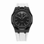 Stainless Steel Black Case & Rubber Strap | 12:00 Crown | White