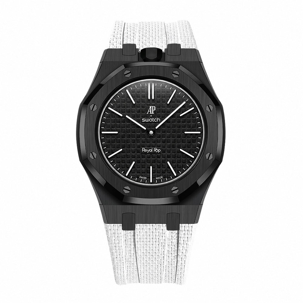 Stainless Steel Black Case & Rubber Strap | 12:00 Crown | White