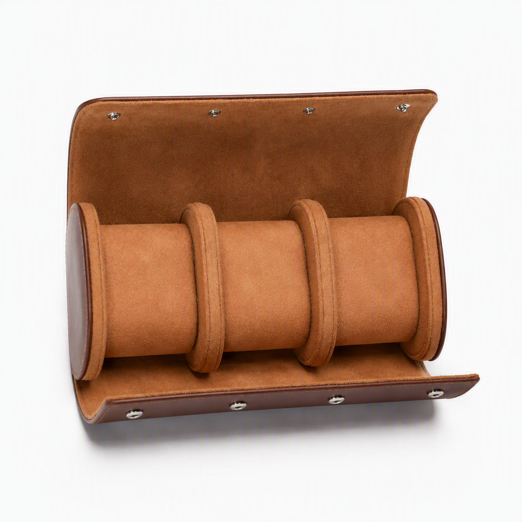 Beaumont 3-Watch Roll Case | Chestnut Brown