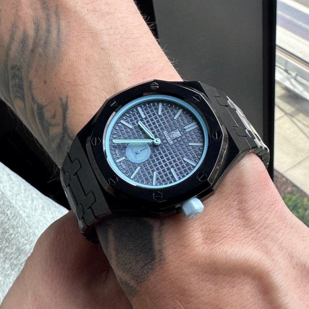 Stainless Steel Full Frame Case & Strap | 3:00 Crown | Black