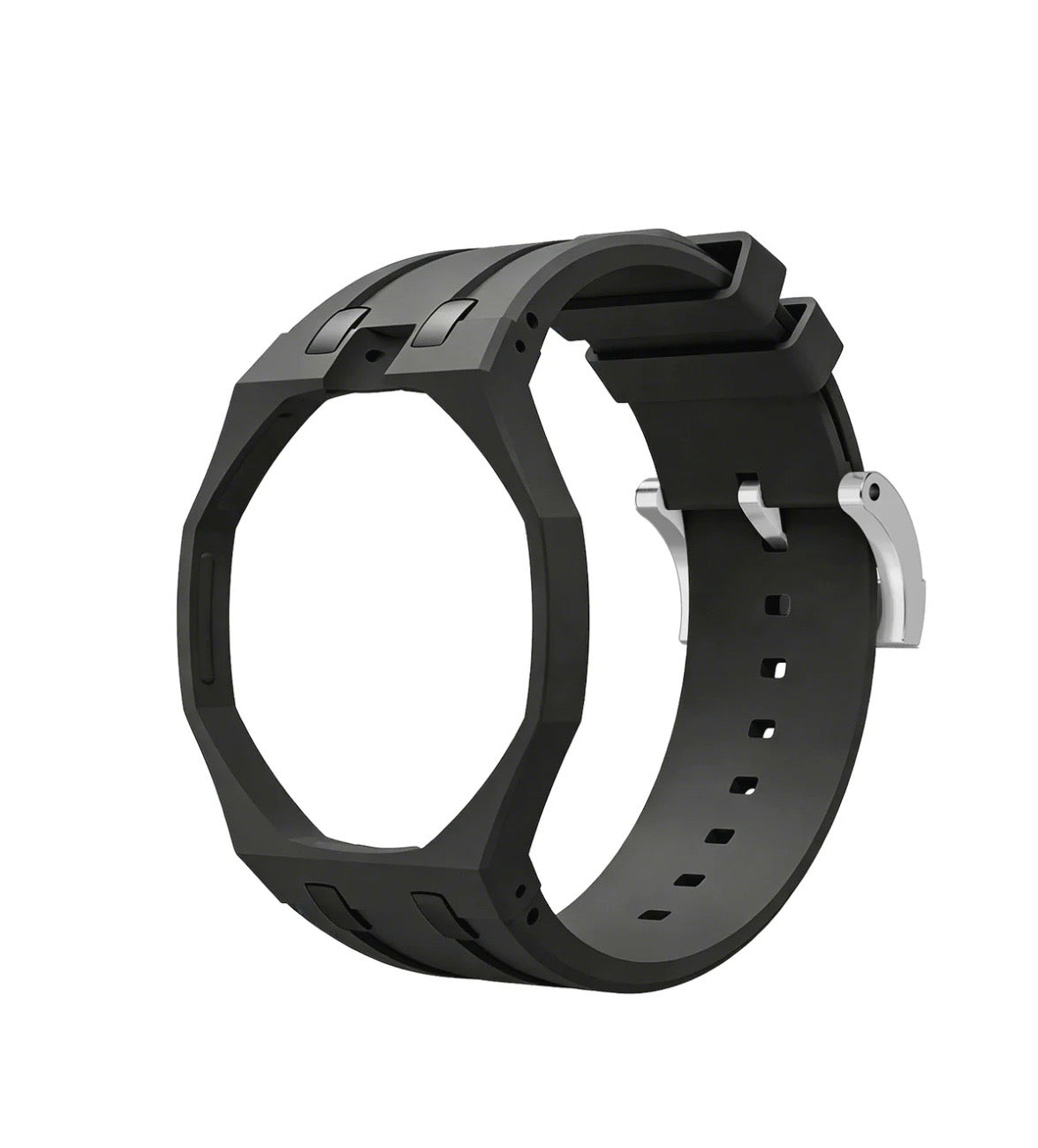 Ceramic Case + Silicone Strap | 12:00 Crown | Black