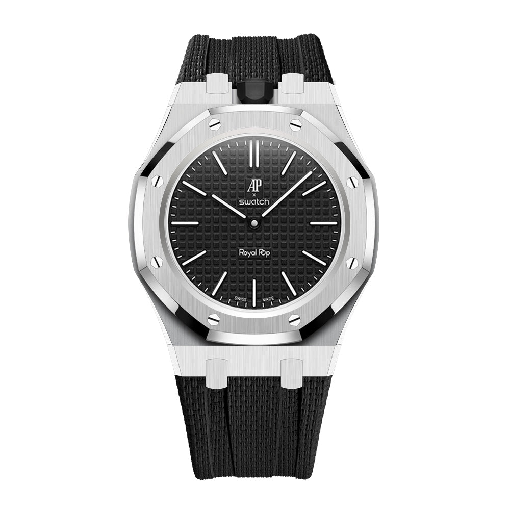 Stainless Steel & Rubber | 12:00 Crown | Black