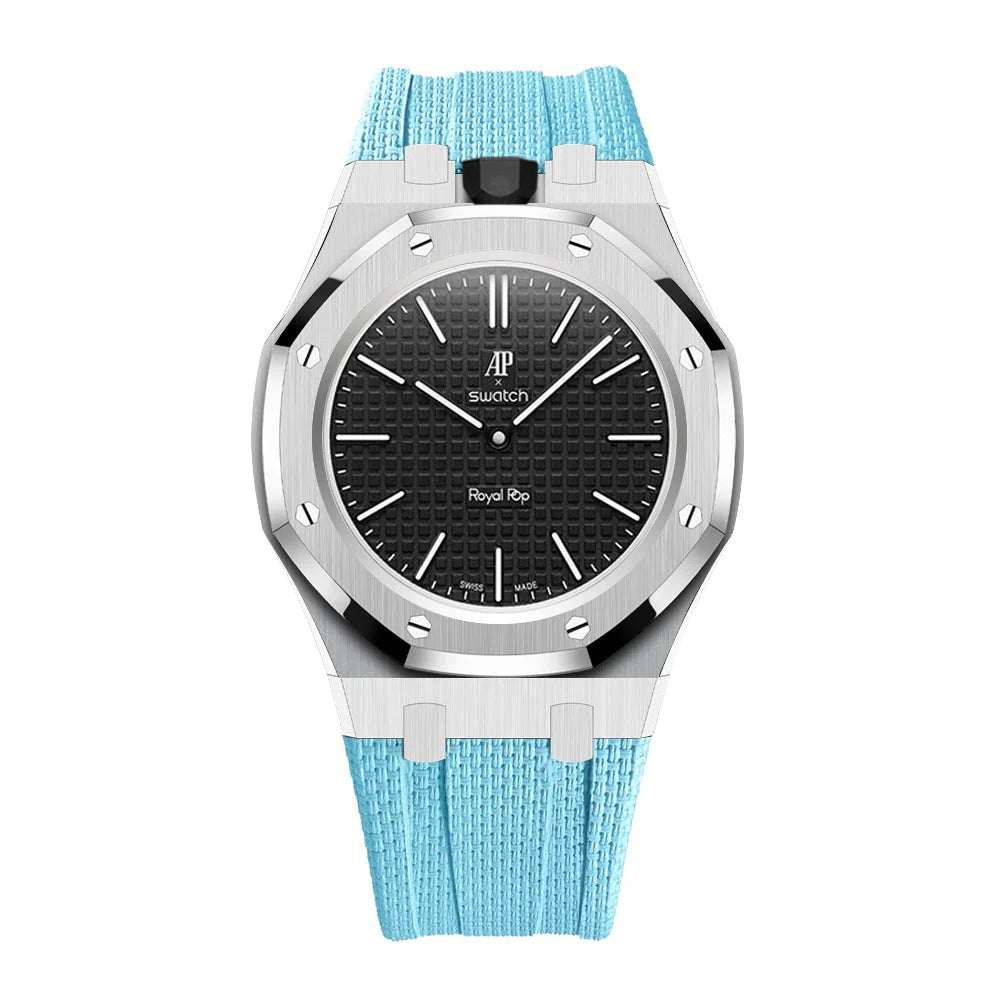 Stainless Steel Case & Rubber Strap | 12:00 Crown | Sky Blue