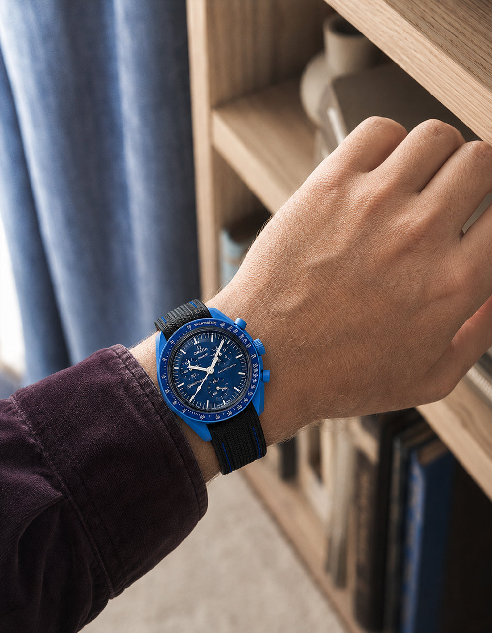 Moonswatch Vertech Rubber Strap | Black & Blue
