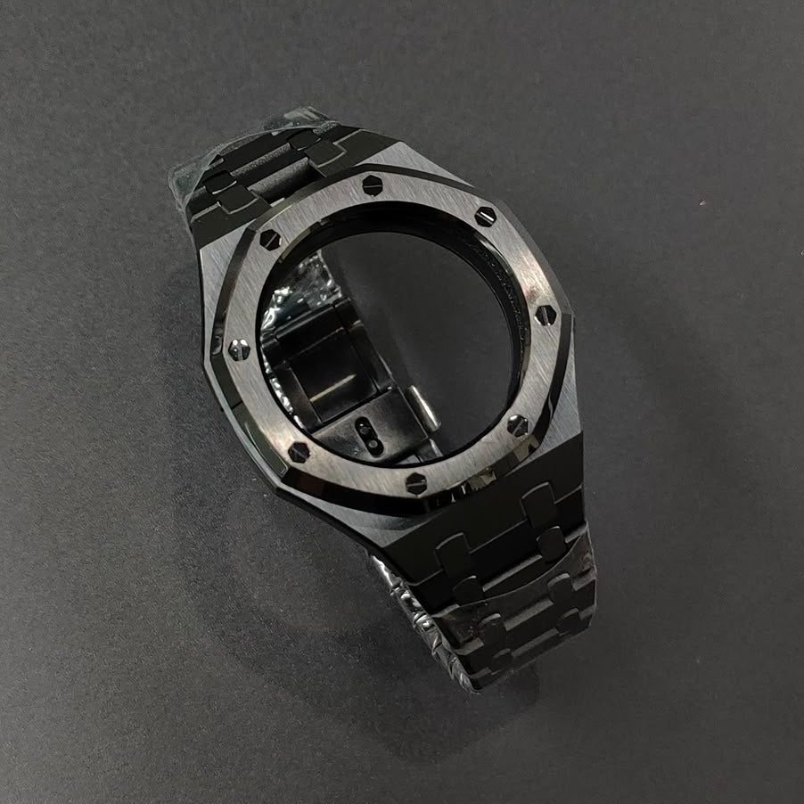 Stainless Steel Full Frame Case & Strap | 3:00 Crown | Black