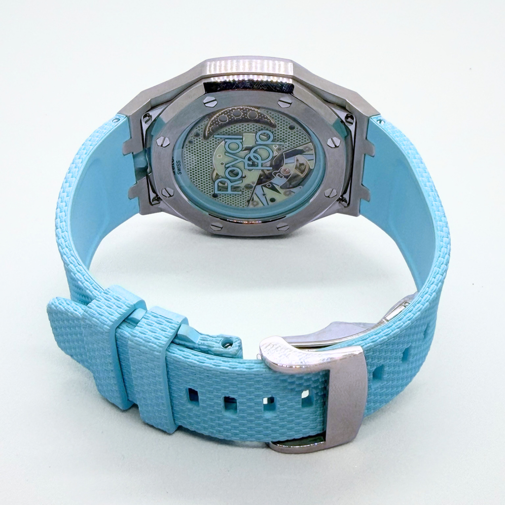 Stainless Steel Case & Rubber Strap | 12:00 Crown | Sky Blue