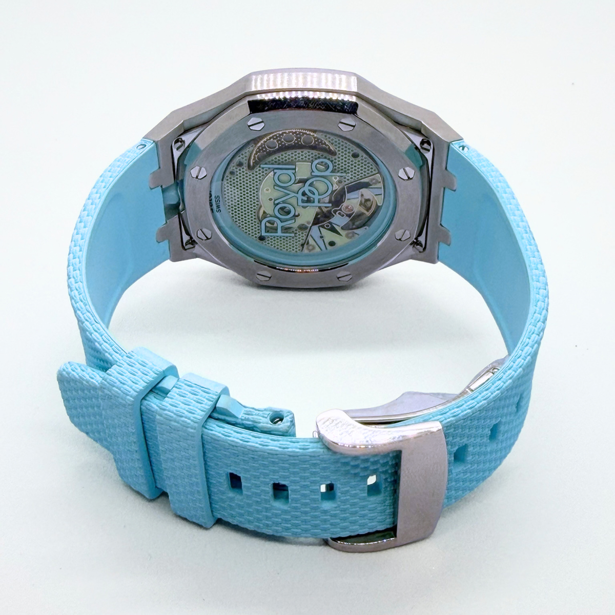 Stainless Steel Case & Rubber Strap | 12:00 Crown | Sky Blue