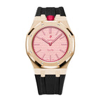 Stainless Steel Rose Gold Case & Rubber Strap | 12:00 Crown | Black