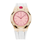 Stainless Steel Rose Gold Case & Rubber Strap | 12:00 Crown | White