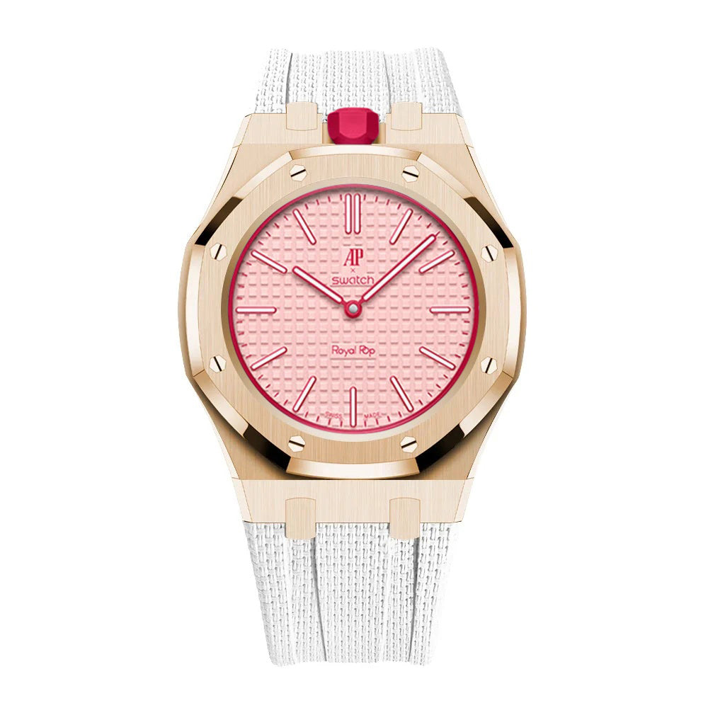 Stainless Steel Rose Gold Case & Rubber Strap | 12:00 Crown | White