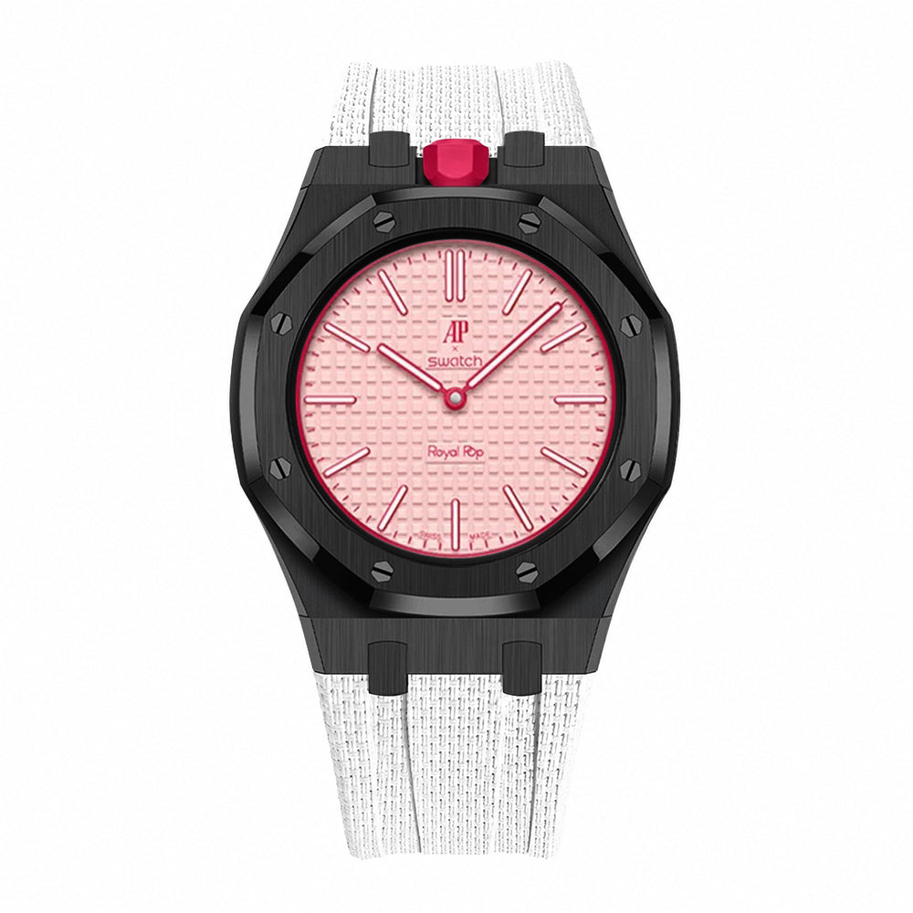 Stainless Steel Black Case & Rubber Strap | 12:00 Crown | White