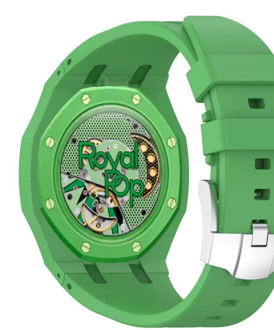 Ceramic Case + Silicone Strap | 12:00 Crown | Green