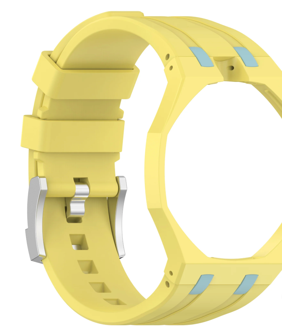 Ceramic Case + Silicone Strap | 12:00 Crown | Yellow & Blue