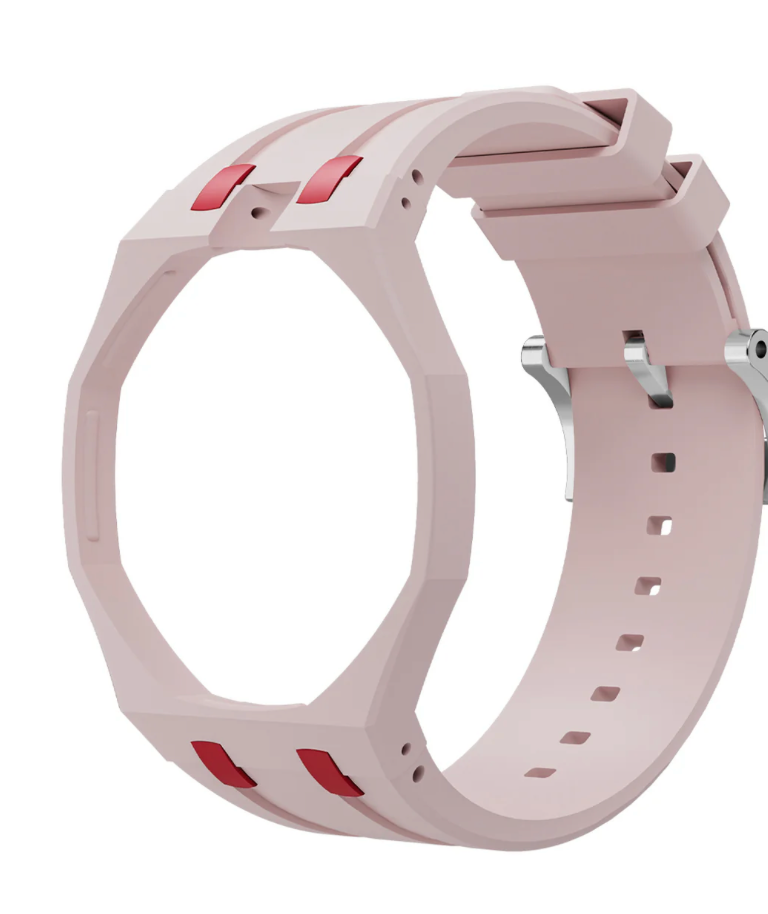 Ceramic Case + Silicone Strap | 12:00 Crown | Pink & Red