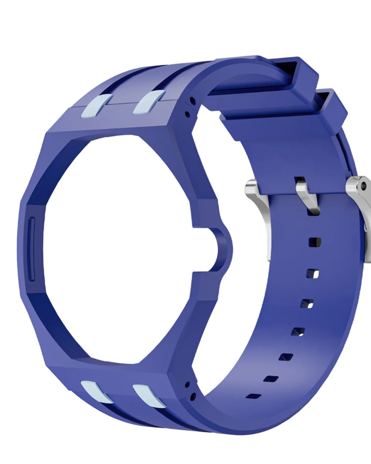 Ceramic Case + Silicone Strap | 3:00 Crown | Double Blue